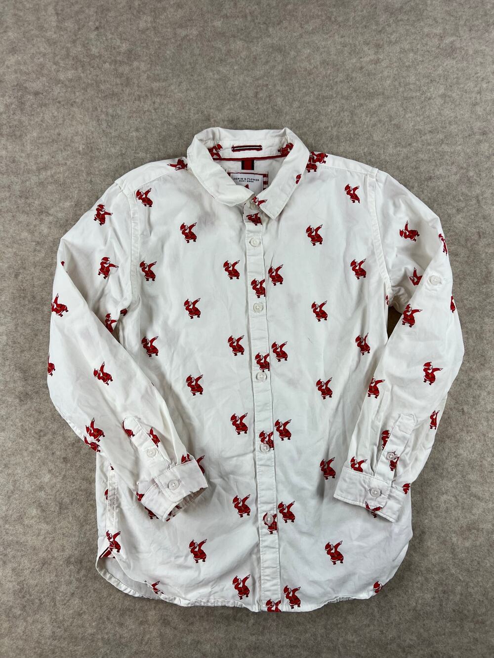 Denim & Flower Ricky Singh Boys Santa Dabbing Button Down Shirt Size 9/10